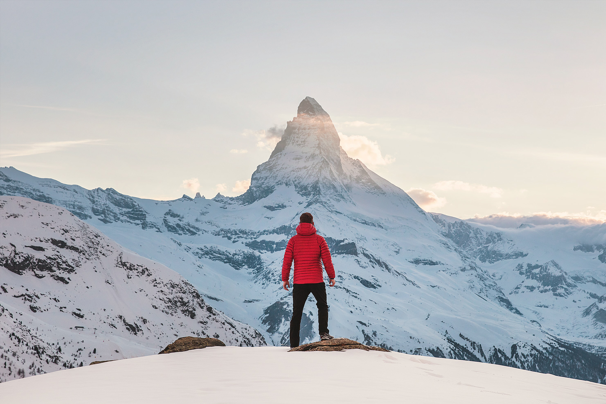 Man standing on snowy mountain